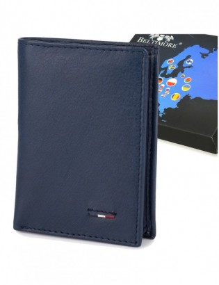 Portfel skórzany męski mały pionowy z flagą granatowy RFiD Beltimore D48 - zdjęcie 1