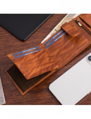 Portfel skórzany męski poziomy klasyczny brązowy RFiD Beltimore D33 - zdjęcie 9