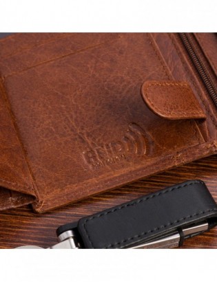 Portfel skórzany męski pionowy klasyczny brązowy RFiD Beltimore D41 - zdjęcie 7