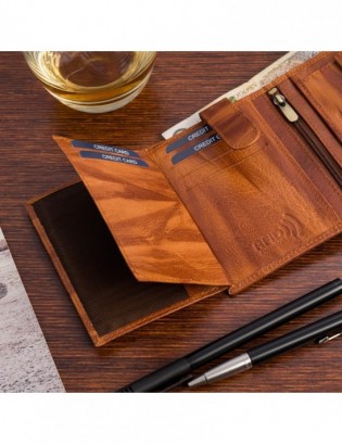 Portfel skórzany męski pionowy klasyczny brązowy RFiD Beltimore D35 - zdjęcie 6