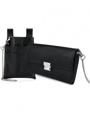 Czarny portfel i etui na portfel i łańcuch zestaw skórzany dla kelnera D01 - zdjęcie 1