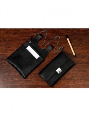 Czarny portfel i etui na portfel i łańcuch zestaw skórzany dla kelnera D01 - zdjęcie 5