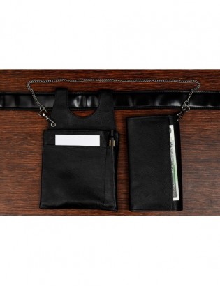 Czarny portfel i etui na portfel i łańcuch zestaw skórzany dla kelnera D01 - zdjęcie 6