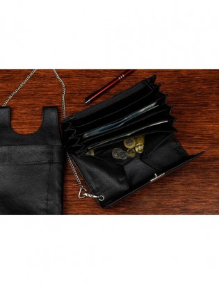 Czarny portfel i etui na portfel i łańcuch zestaw skórzany dla kelnera D01 - zdjęcie 7