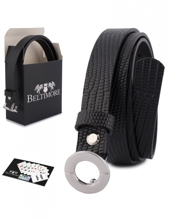 Skórzany pasek damski do spodni sukienki czarna skóra nat 1,8 cm Beltimore O17