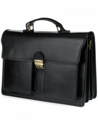 Czarna skórzana aktówka męska elegancka teczka na dokumenty Beltimore J21 - zdjęcie 1