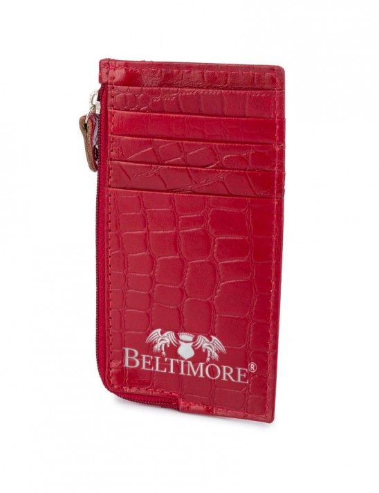 Etui na dokumenty karty czerwone skórzane skóra croco slim Beltimore J06
