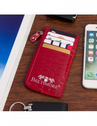 Etui na dokumenty karty czerwone skórzane skóra croco slim Beltimore J06 - zdjęcie 4
