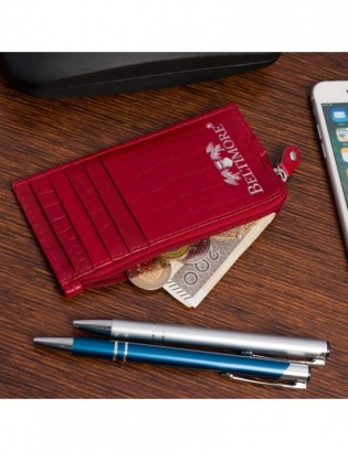 Etui na dokumenty karty czerwone skórzane skóra croco slim Beltimore J06 - zdjęcie 5