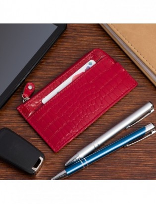 Etui na dokumenty karty czerwone skórzane skóra croco slim Beltimore J06 - zdjęcie 6