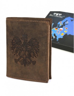 Portfel skórzany męski brązowy nubuk skóra Godło Polski Orzeł RFiD Beltimore R88 - zdjęcie 1