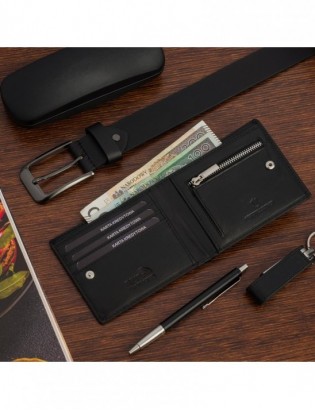 Zestaw prezentowy męski skórzany pasek portfel pudełko premium czarny Beltimore Z21 - zdjęcie 5
