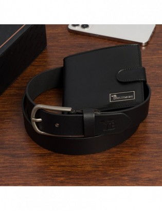 Zestaw prezentowy męski skórzany pasek portfel pudełko premium czarny Beltimore Z27 - zdjęcie 2