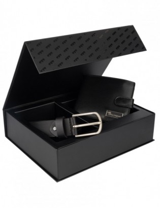 Zestaw prezentowy męski skórzany pasek portfel pudełko premium czarny Beltimore Z27 - zdjęcie 3