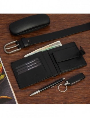 Zestaw prezentowy męski skórzany pasek portfel pudełko premium czarny Beltimore Z27 - zdjęcie 5
