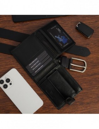 Zestaw prezentowy męski skórzany pasek portfel pudełko premium czarny Beltimore Z27 - zdjęcie 6