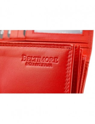 Damski skórzany portfel duży poziomy retro RFiD czerwony BELTIMORE 040 - zdjęcie 10