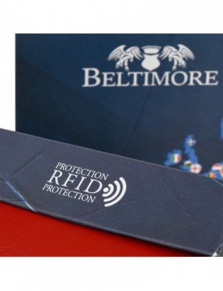 Damski skórzany portfel duży poziomy retro RFiD czerwony BELTIMORE 040 - zdjęcie 16