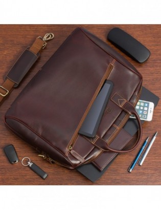 Torba męska skórzana na ramię laptopa duża koniakowa biznesowa Beltimore N01 - zdjęcie 5