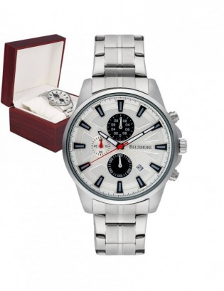Zegarek męski na bransolecie duży solidny chronograf datownik srebrny Beltimore BT04 - zdjęcie 1