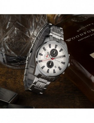 Zegarek męski na bransolecie duży solidny chronograf datownik srebrny Beltimore BT04 - zdjęcie 2