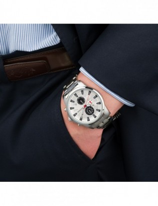 Zegarek męski na bransolecie duży solidny chronograf datownik srebrny Beltimore BT04 - zdjęcie 4