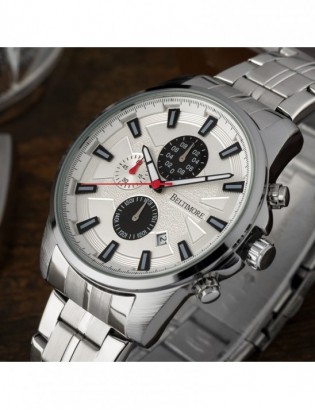 Zegarek męski na bransolecie duży solidny chronograf datownik srebrny Beltimore BT04 - zdjęcie 6
