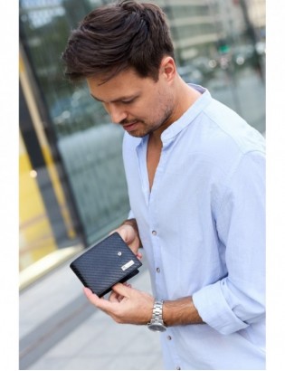 Męski portfel skórzany klasyczny RFiD duży czarny carbon premium Beltimore P02 - zdjęcie 6