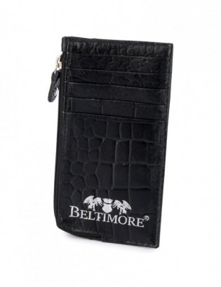 Etui na dokumenty karty czarne skórzane skóra croco slim Beltimore J06 - zdjęcie 1
