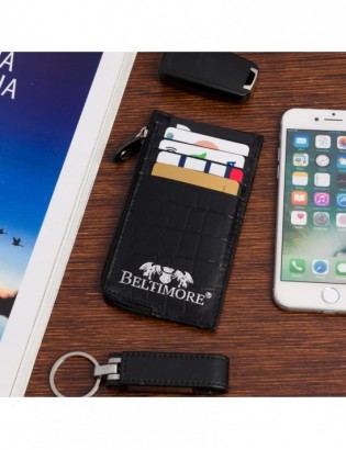 Etui na dokumenty karty czarne skórzane skóra croco slim Beltimore J06 - zdjęcie 4
