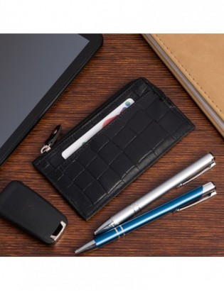 Etui na dokumenty karty czarne skórzane skóra croco slim Beltimore J06 - zdjęcie 5