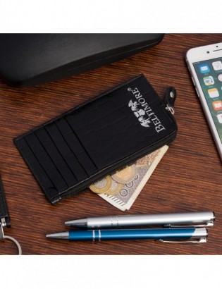 Etui na dokumenty karty czarne skórzane skóra croco slim Beltimore J06 - zdjęcie 6