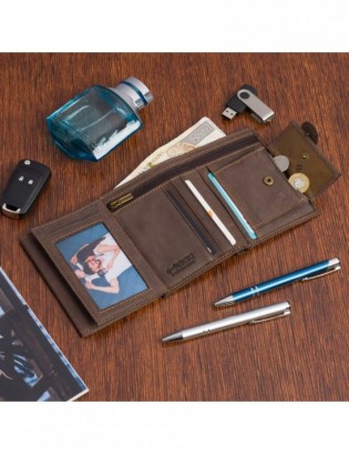 Portfel duży skórzany brązowy pionowy z zapinką męski skóra Beltimore G72 - zdjęcie 6