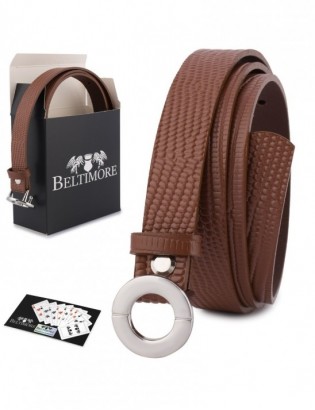 Skórzany pasek damski do spodni sukienki brązowa skóra nat 1,8 cm Beltimore O19 - zdjęcie 1