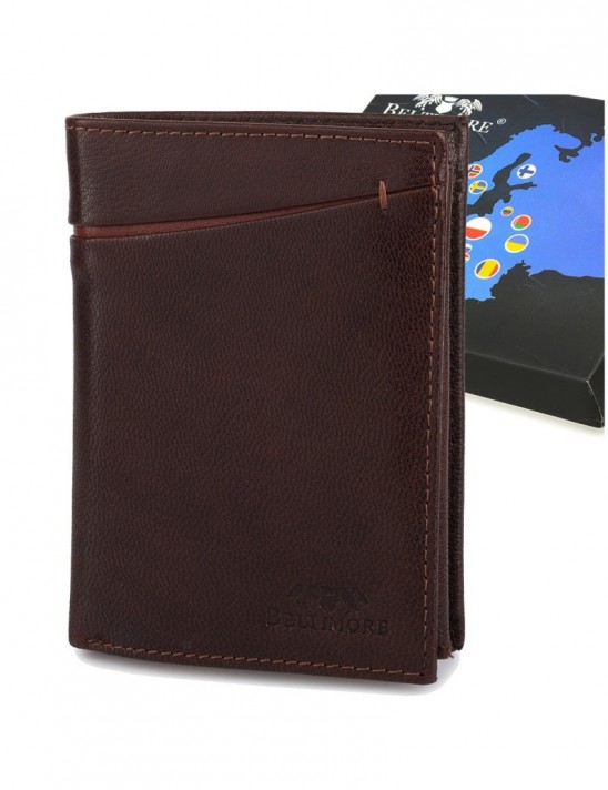 Portfel skórzany męski pionowy klasyczny brązowy RFiD Beltimore D32