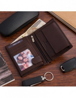 Portfel skórzany męski pionowy klasyczny brązowy RFiD Beltimore D32 - zdjęcie 5