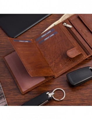 Portfel skórzany męski pionowy klasyczny brązowy RFiD Beltimore D42 - zdjęcie 6