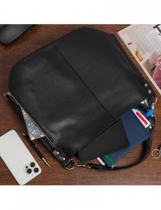 Torebka damska skórzana elegancka duża klasyczna na ramię A4 czarna włoska M95 - zdjęcie 7