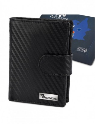 Męski portfel skórzany pionowy klasyczny RFiD duży czarny carbon premium Beltimore P04 - zdjęcie 1
