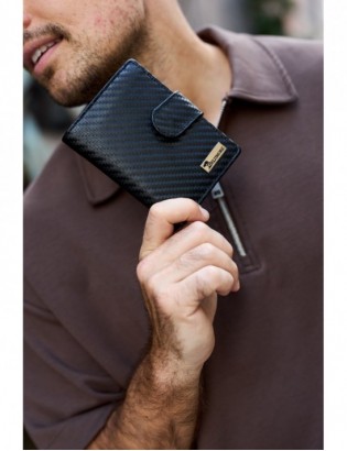 Męski portfel skórzany pionowy klasyczny RFiD duży czarny carbon premium Beltimore P04 - zdjęcie 2