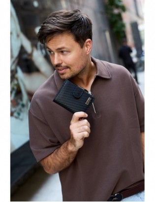 Męski portfel skórzany pionowy klasyczny RFiD duży czarny carbon premium Beltimore P04 - zdjęcie 3