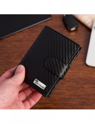 Męski portfel skórzany pionowy klasyczny RFiD duży czarny carbon premium Beltimore P04 - zdjęcie 6