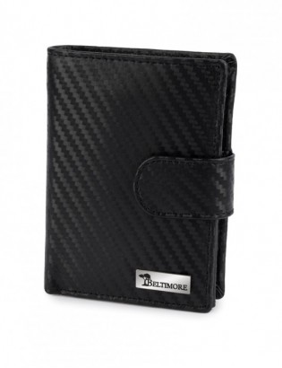 Męski portfel skórzany pionowy klasyczny RFiD duży czarny carbon premium Beltimore P04 - zdjęcie 7