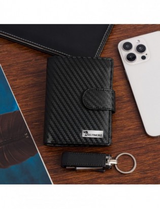 Męski portfel skórzany pionowy klasyczny RFiD duży czarny carbon premium Beltimore P04 - zdjęcie 8
