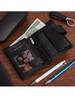 Męski portfel skórzany pionowy klasyczny RFiD duży czarny carbon premium Beltimore P04 - zdjęcie 10