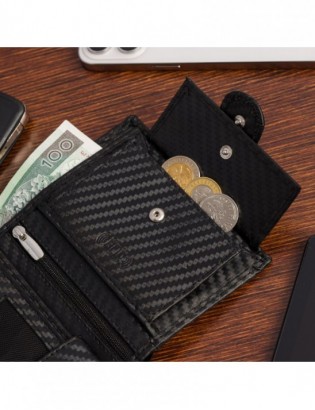 Męski portfel skórzany pionowy klasyczny RFiD duży czarny carbon premium Beltimore P04 - zdjęcie 11