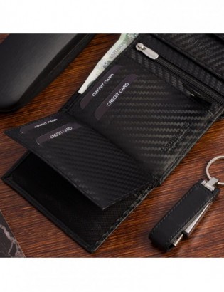 Męski portfel skórzany pionowy klasyczny RFiD duży czarny carbon premium Beltimore P04 - zdjęcie 12