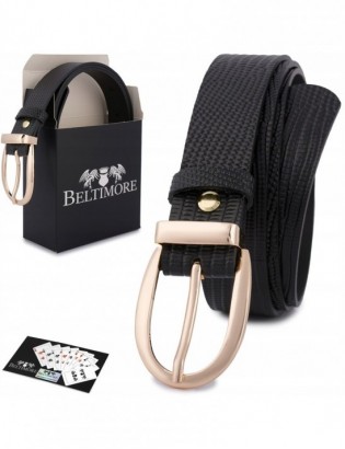 Skórzany pasek damski do spodni sukienki czarny skóra nat 3 cm Beltimore D92 - zdjęcie 1