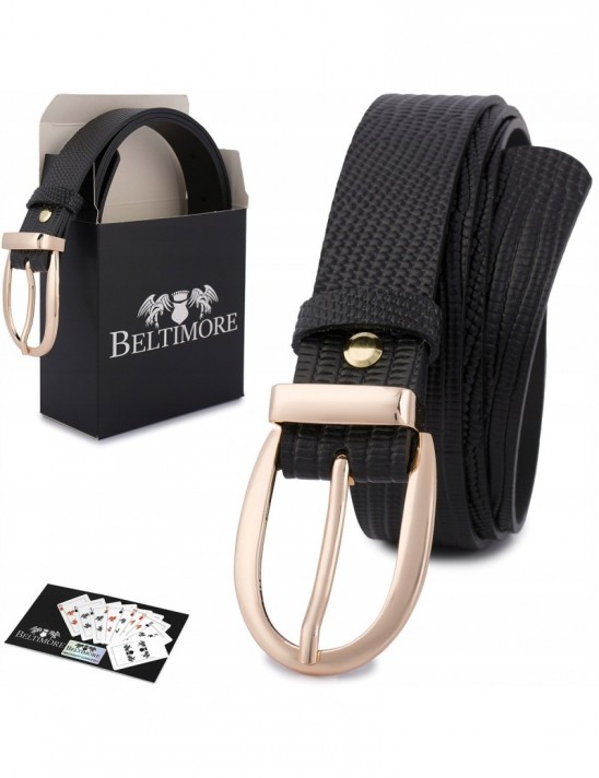 Skórzany pasek damski do spodni sukienki czarny skóra nat 3 cm Beltimore D92