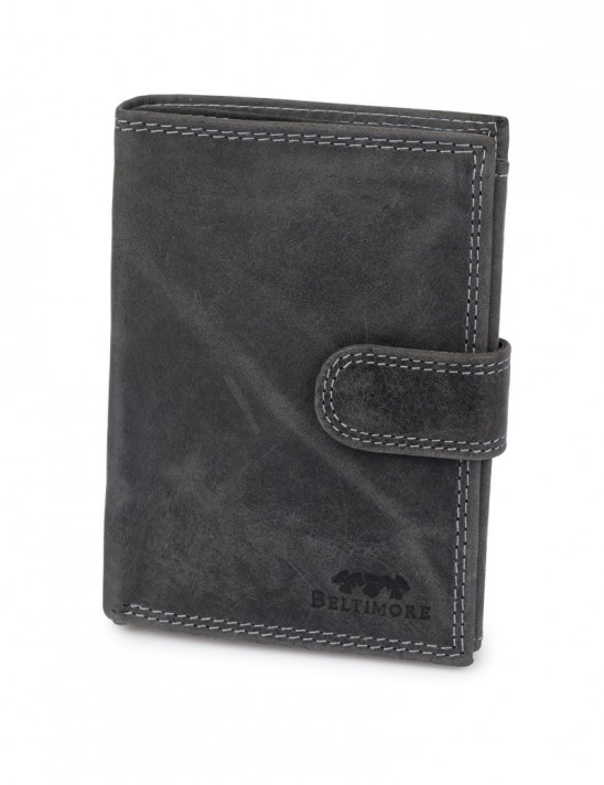 Portfel skórzany męski pionowy z zapinią klasyczny czarny RFiD Beltimore S49